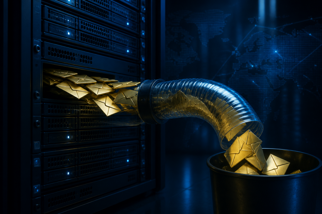 Gold envelopes siphoned from a navy mail server rack