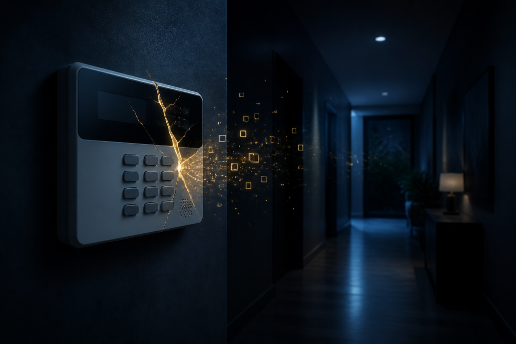 Alarm keypad with a gold fracture leaking data