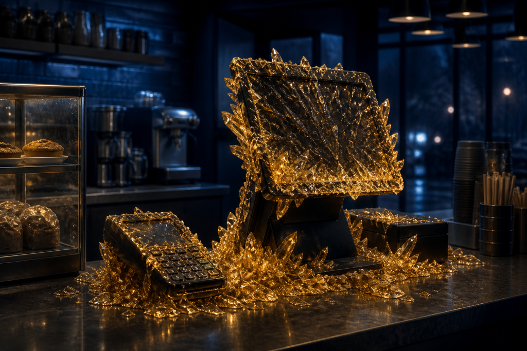 Coffee shop POS frozen under gold ransomware crystals