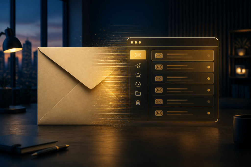 Paper envelope morphing into a digital inbox