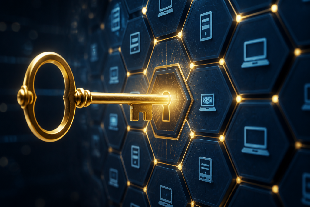 Gold key unlocking an endpoint detection hive