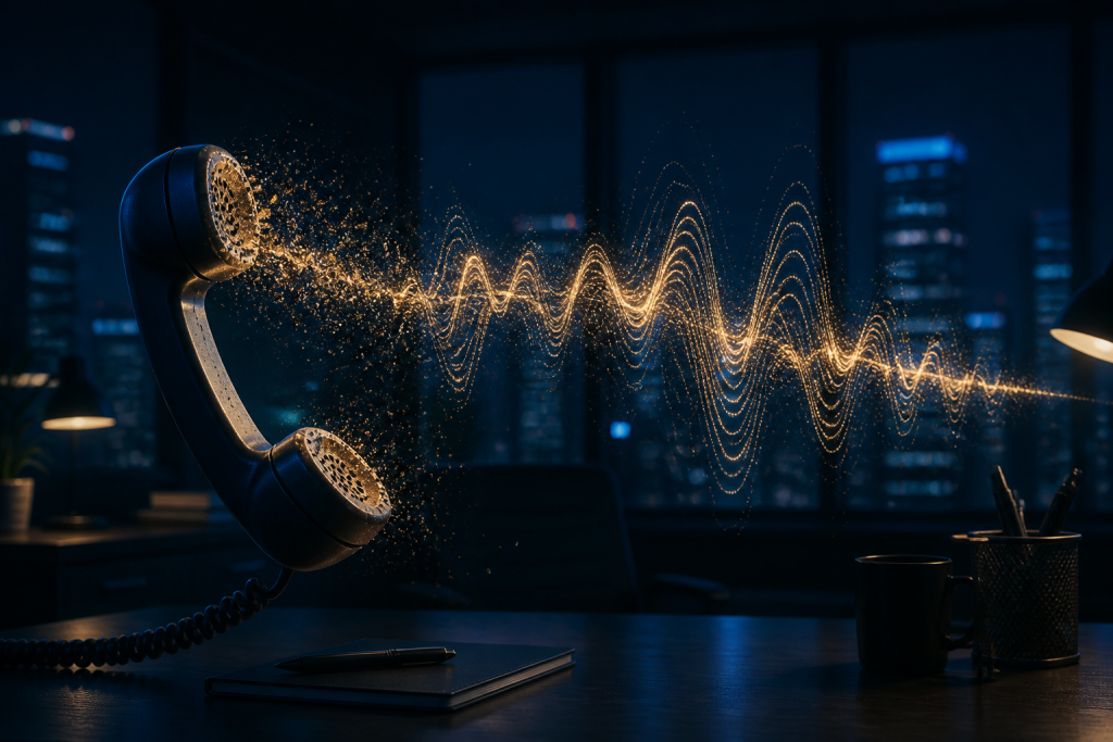 Analog phone dissolving into VoIP waveforms