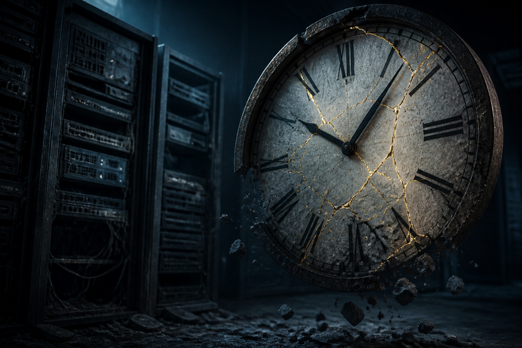 11823-ticking-clock Outdated software ticking clock over old servers